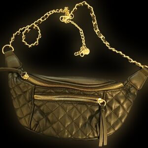 Express fanny pack faux leather gold chain